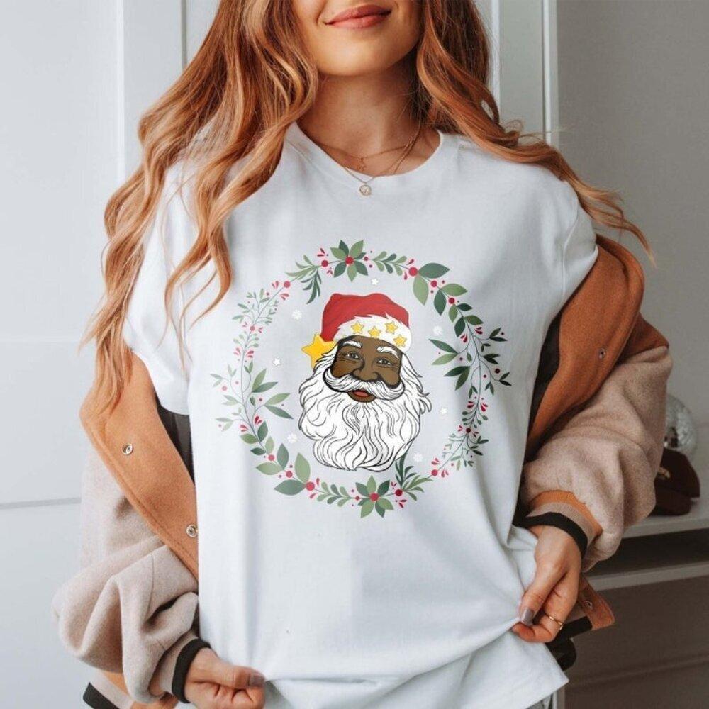 Santa Claus Cute S4Nt4 African American Holiday Graphic Retro T-Shirt
